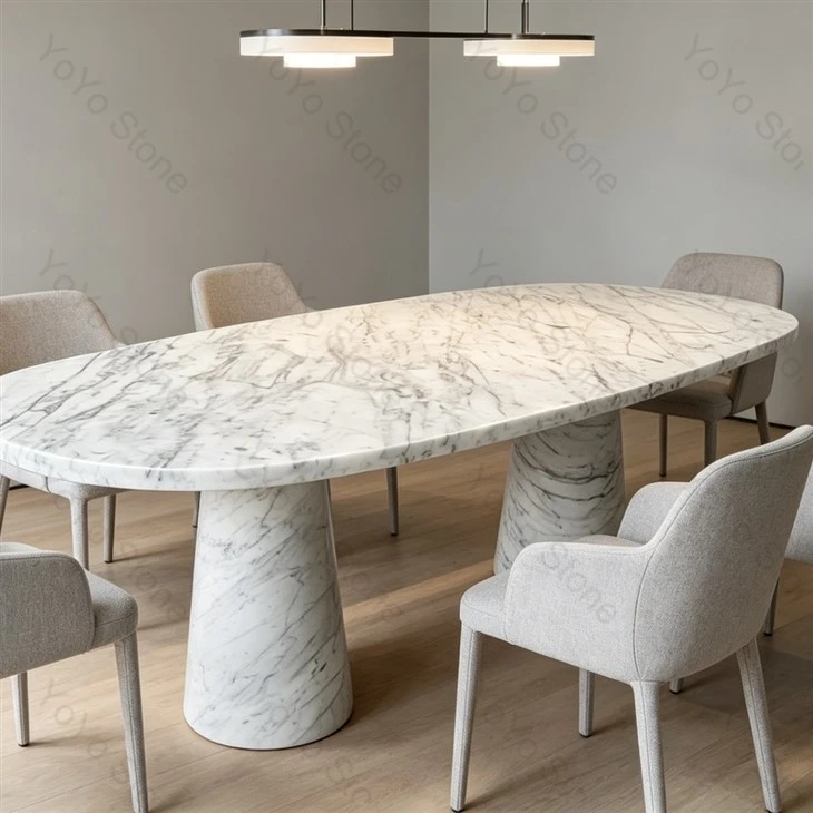 Mesa Oval de Mármore Branco